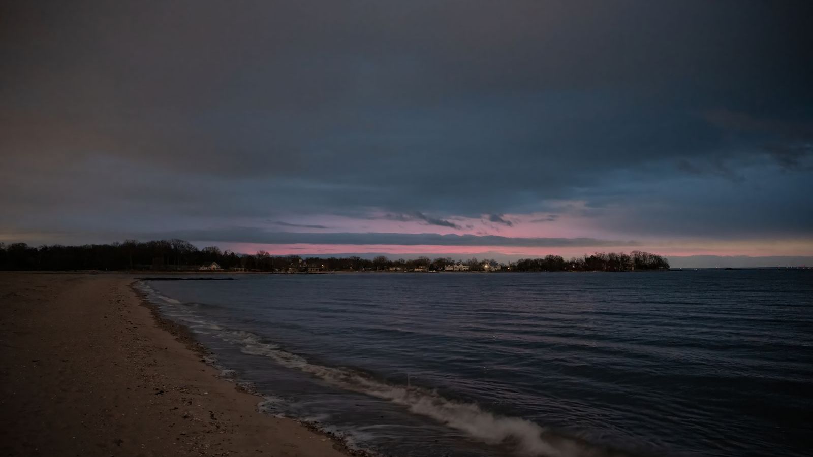 Long Island Sound beach at dusk, representative of Cove, Stamford CT