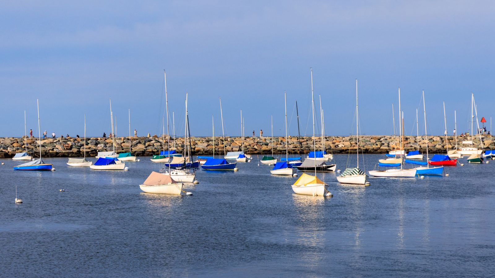 Marina full of sailboats on Long Island Sound, representative of Waterside, Stamford CT