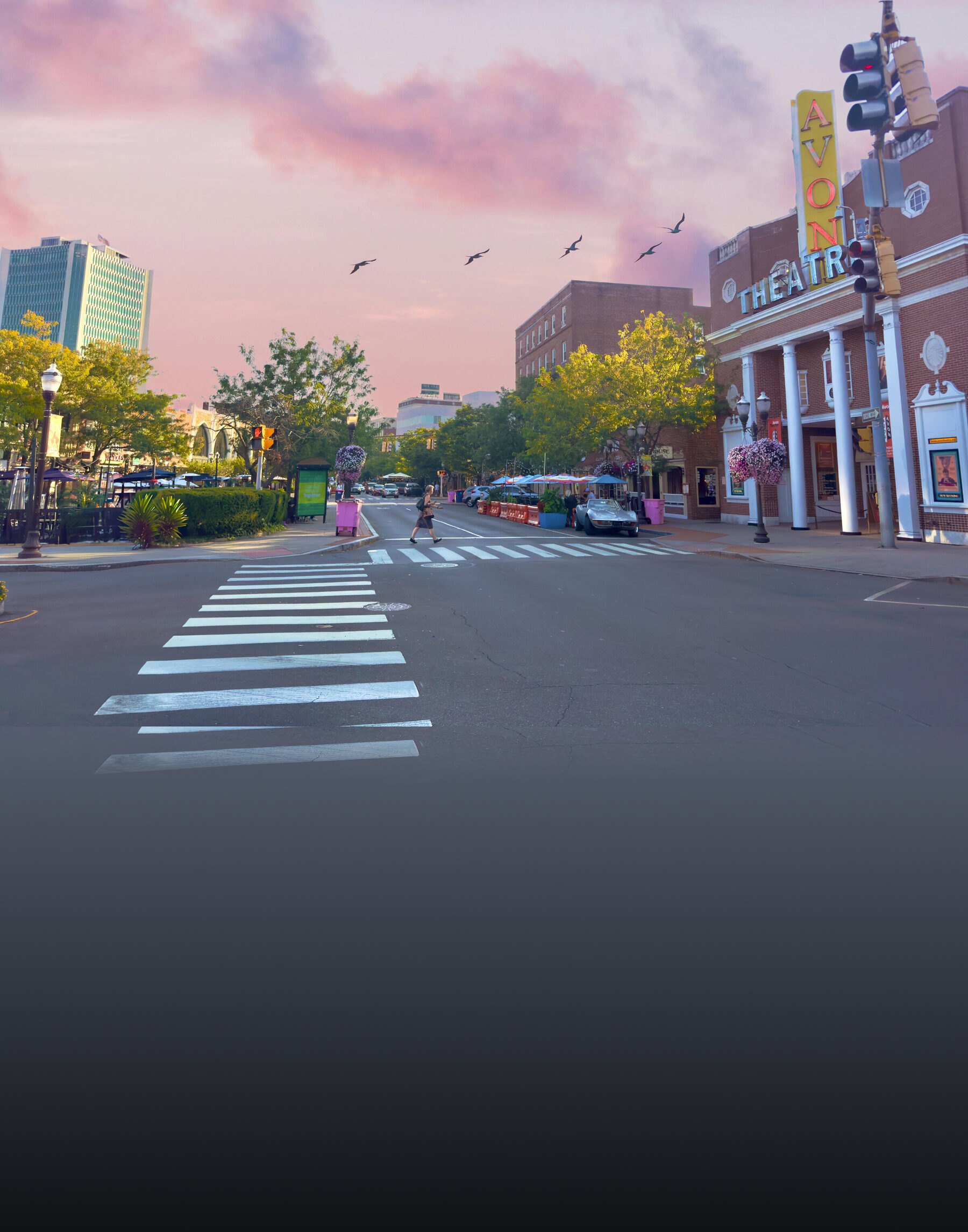 Downtown Stamford CT at sunset by the Avon Theatre — Stamford realtor
