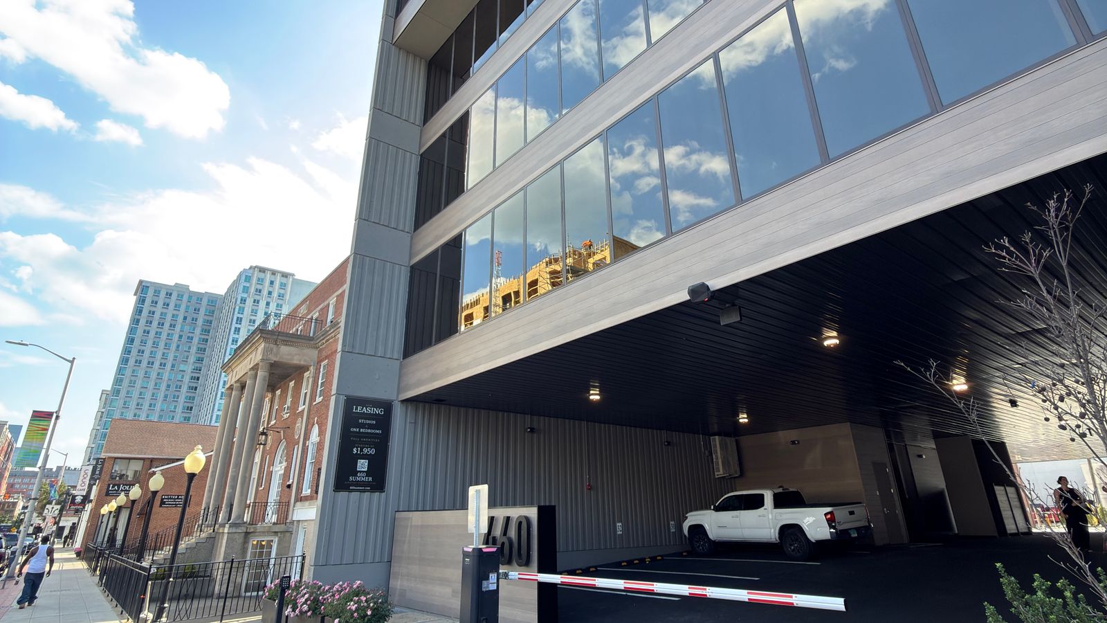 New apartment building leasing studios and one-bedrooms on Summer Street in downtown Stamford